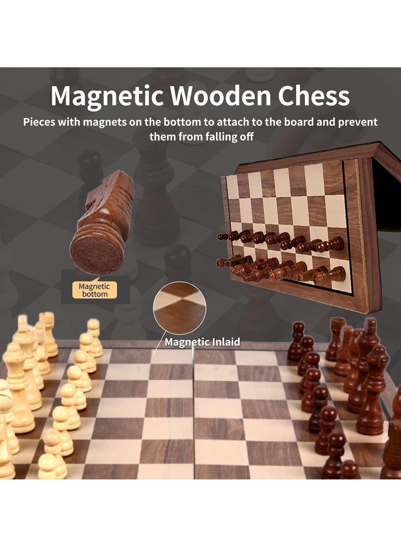 أنيوي Magnetic Wooden Chess Set 15 Inch Portable Travel Board Game for Adults and Kids with 24 Extra Checkers Pieces and 2 Additional Queens for Everyday Use and Gift - Image 2