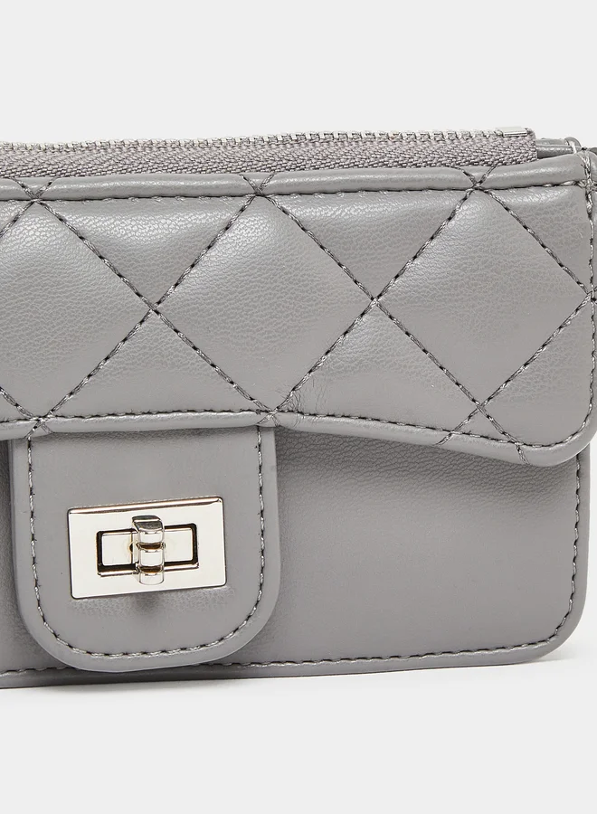 Styli Styli Grey Quilted Wallet with Chain Strap
