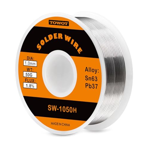 TOWOT 63-37 High Purity Tin Lead Rosin Core Solder Wire for Electrical Soldering, Content 1.8% Solder flux (1.0mm, 50g) - Image 1