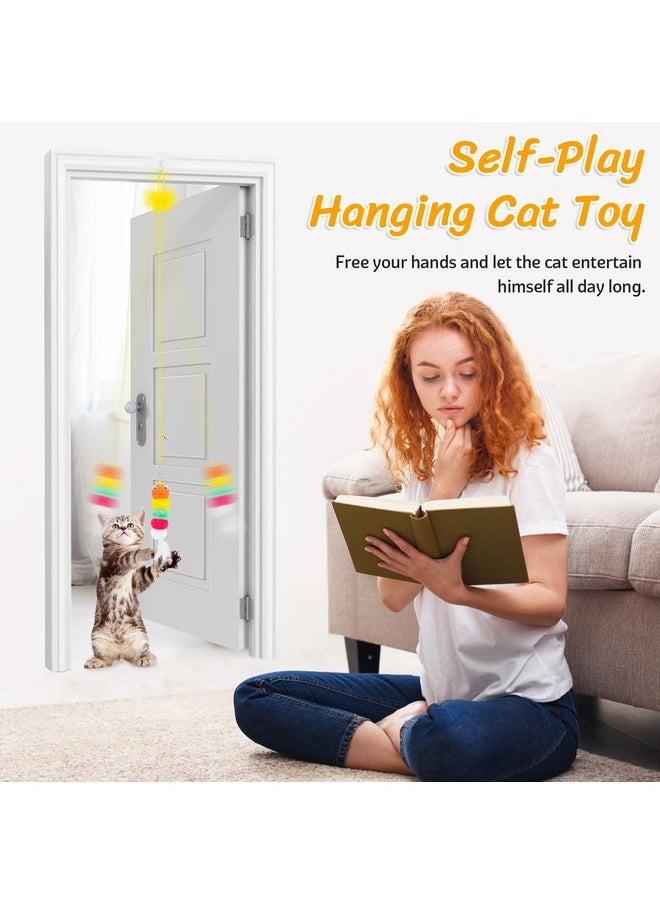 Coppthinktu - 8 PCS Cat Feather Toys Cat Toys Hanging, Interactive Hanging Cat Toy Door Cat Teaser Retractable Door Frame Cat Hunting Toy, Cat Mouse Toy Hanging String Toys for Indoor Kitten Self Play Exercise - Image 1