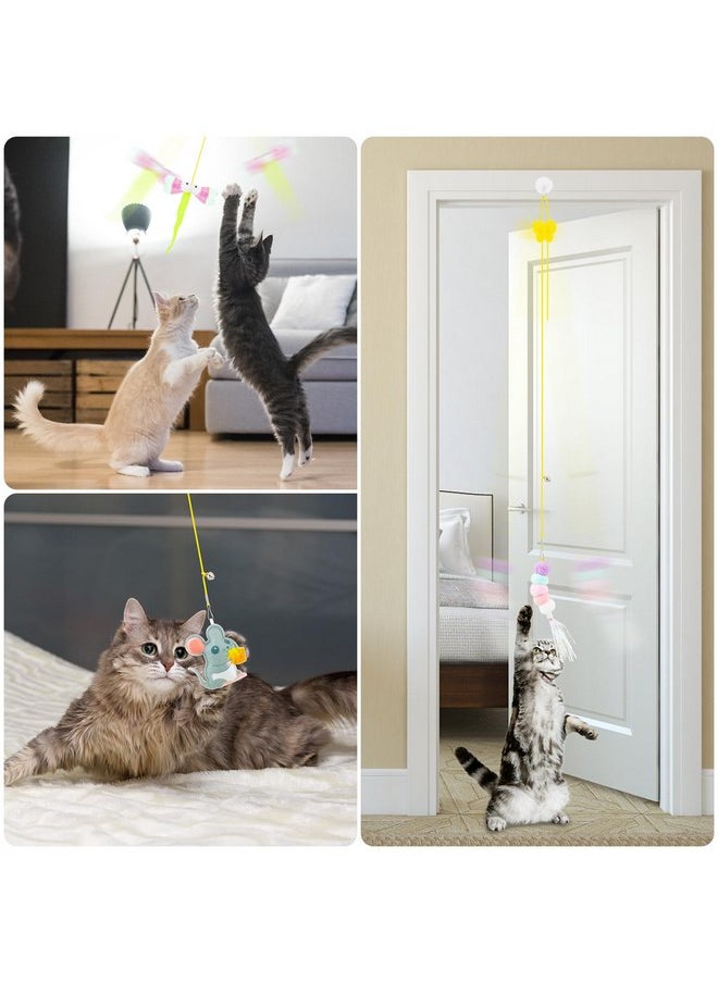 Coppthinktu - 8 PCS Cat Feather Toys Cat Toys Hanging, Interactive Hanging Cat Toy Door Cat Teaser Retractable Door Frame Cat Hunting Toy, Cat Mouse Toy Hanging String Toys for Indoor Kitten Self Play Exercise - Image 1