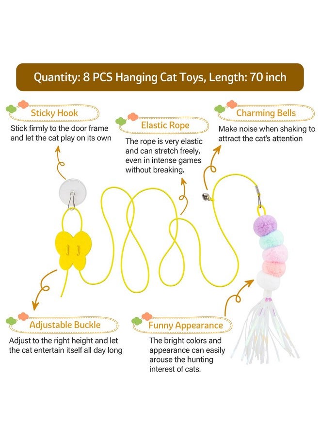 Coppthinktu - 8 PCS Cat Feather Toys Cat Toys Hanging, Interactive Hanging Cat Toy Door Cat Teaser Retractable Door Frame Cat Hunting Toy, Cat Mouse Toy Hanging String Toys for Indoor Kitten Self Play Exercise - Image 1