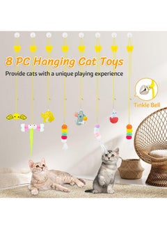 8 PCS Cat Feather Toys Cat Toys Hanging, Interactive Hanging Cat Toy Door Cat Teaser Retractable Door Frame Cat Hunting Toy, Cat Mouse Toy Hanging String Toys for Indoor Kitten Self Play Exercise