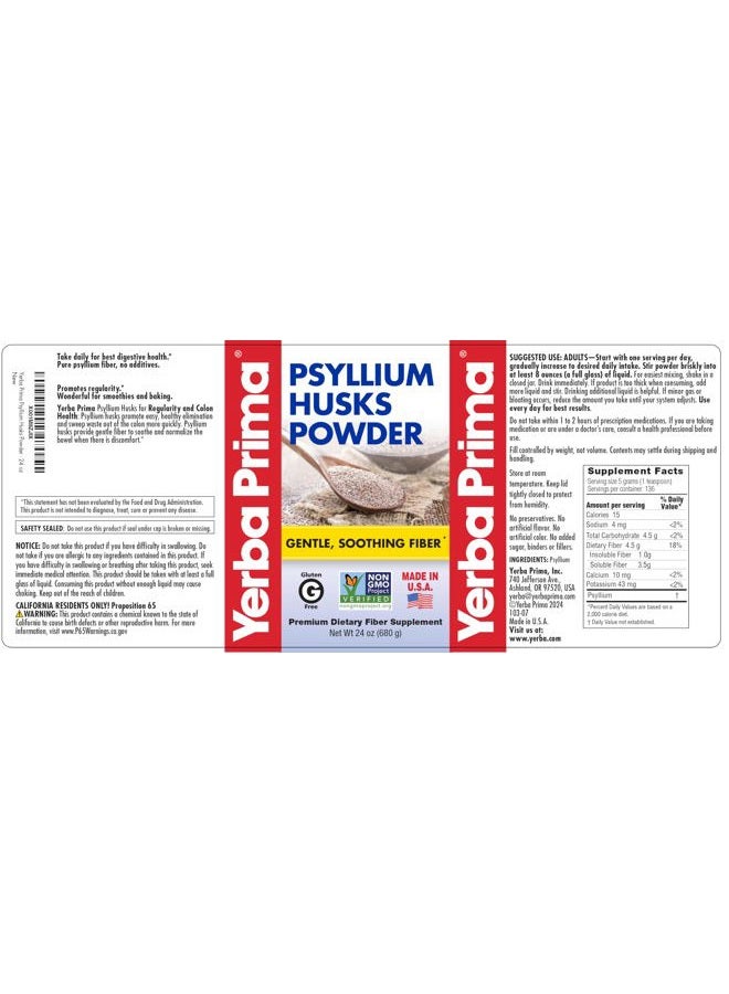Yerba Prima Psyllium Husk Powder - 24 oz - Fine Ground, Unflavored, Sugar Free - Natural Fiber Supplement - Also for Baking - Contains Both Soluble & Insoluble Bulk for Regularity Support - Image 5