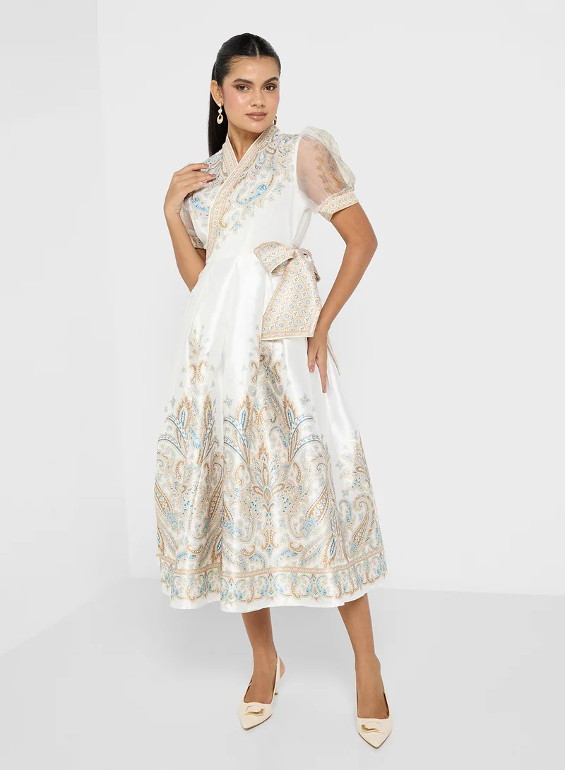 ELLA Paisley Print Midi Dress