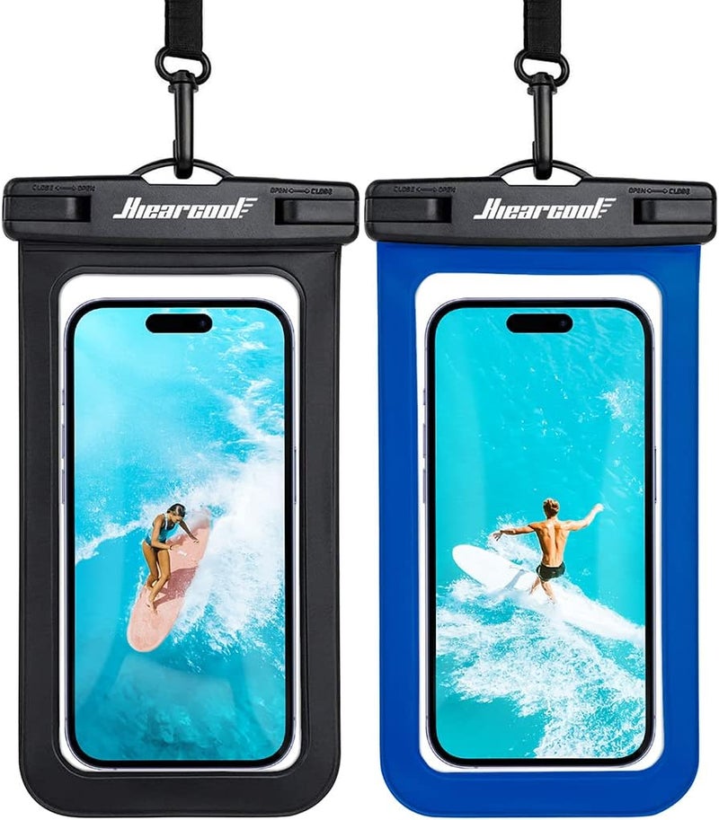 Hiearcool Waterproof Phone Pouch,Universal Waterproof Phone Case Dry Bag Travel Essentials for iPhone, Beach Accessories for Vacation Must Haves - Black&Navy-2 Pack - Image 1