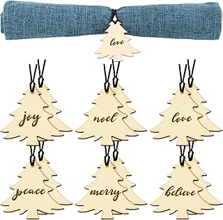Ferraycle 12 Pieces Christmas Napkin Rings Xmas Tree Napkin Rings Wood Holiday Napkin Rings Rustic Napkin Holder Ring - Image 1