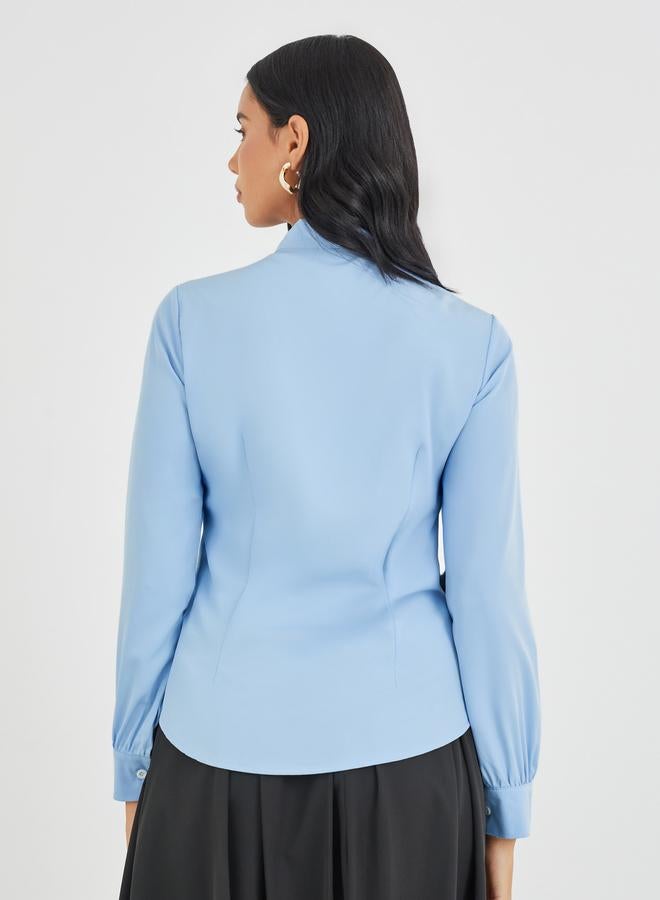 تايك تو بلوزة بأكمام طويلة وربطة عنق بلونين - Image 4