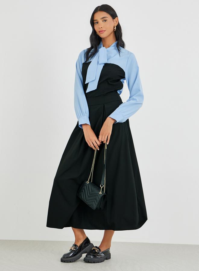 تايك تو بلوزة بأكمام طويلة وربطة عنق بلونين - Image 2