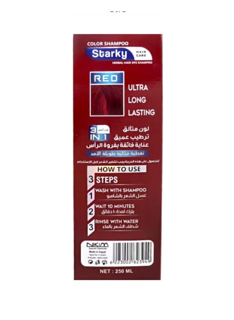 Starky Herbal Hair Dye Shampoo 3 in1 RED COLOR- R 30 250ml - Image 2