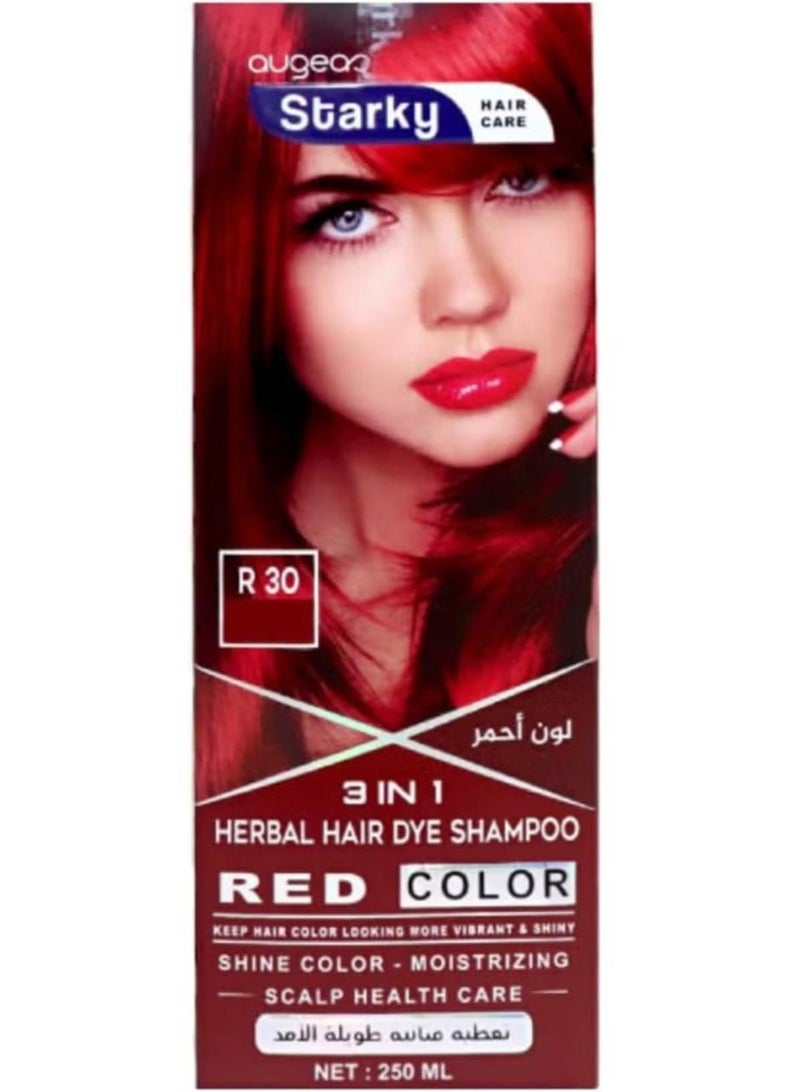 Starky Herbal Hair Dye Shampoo 3 in1 RED COLOR- R 30 250ml - Image 1