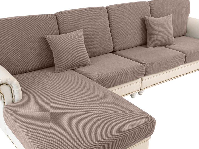 LA MEACK Couch Cushion Covers for Sectional Sofa L Shape Washable Separate Seat Chaise Couch Cover Stretch Sofa Slipcovers with 2 Pcs Pillowcases(2 Seater + 1 Chaise, Khaki) - Image 1