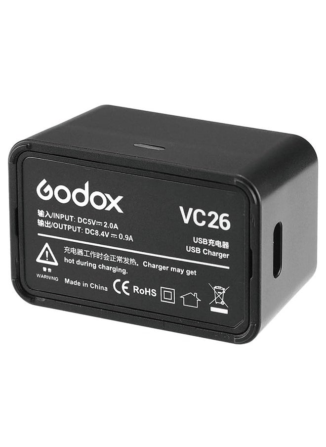Godox - Godox VC26 USB Battery Charger DC 5V Input DC 8.4V Output for Charging Godox V1S V1C V1N V1F V1O V1P Round Head Flash Battery - Image 1