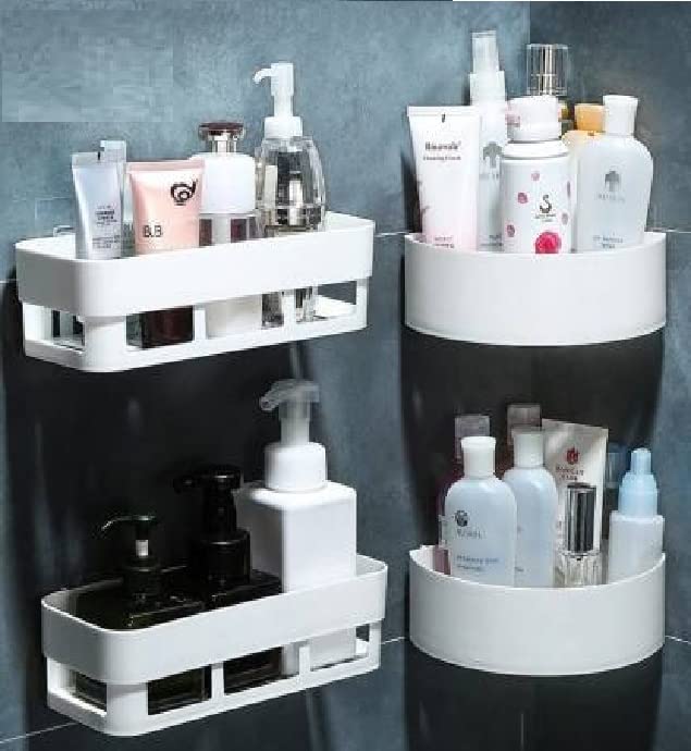 CPEX ABS Heavy Plastic Multipurpose Kitchen Bathroom Wall Holder Storage Rack Corner Shelf with Magic Strong Sticker Pair(Combo Shelves) - Image 1