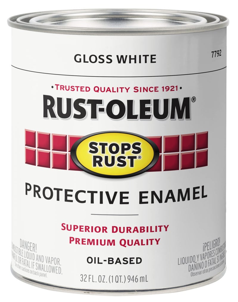 Rust-Oleum 7792502 Stops Rust Brush On Paint, Quart, Gloss White, 1 Quarts (Pack of 1) - Image 1