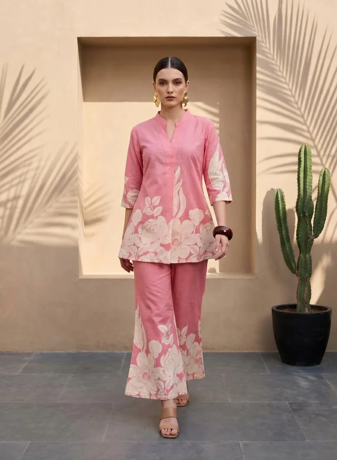 Pink Floral Print Tunic and Trousers Co-Ord Set By Imana