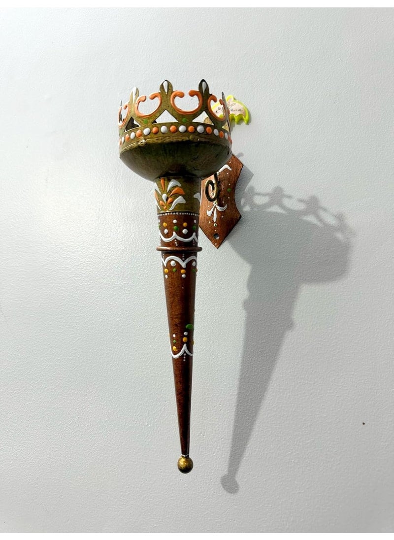 Antiques Nirmala Antiques Nirmala Olympic Torch Metal Wall Hanging Mashal Multicolor Handmade Oil lamp Home Wall Decor Candle Holder Iron 1 Cup Candle Holder Handmade meenakari Multicolor 12 inch  - Image 4
