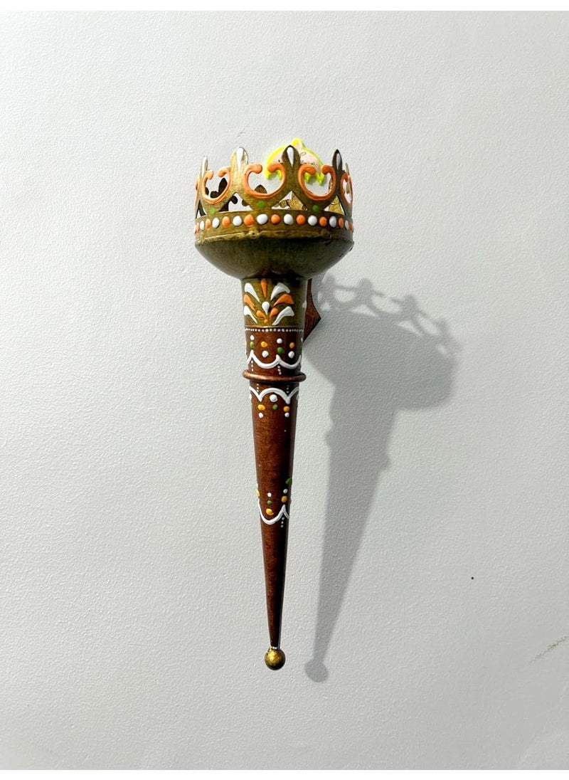 Antiques Nirmala Antiques Nirmala Olympic Torch Metal Wall Hanging Mashal Multicolor Handmade Oil lamp Home Wall Decor Candle Holder Iron 1 Cup Candle Holder Handmade meenakari Multicolor 12 inch  - Image 1