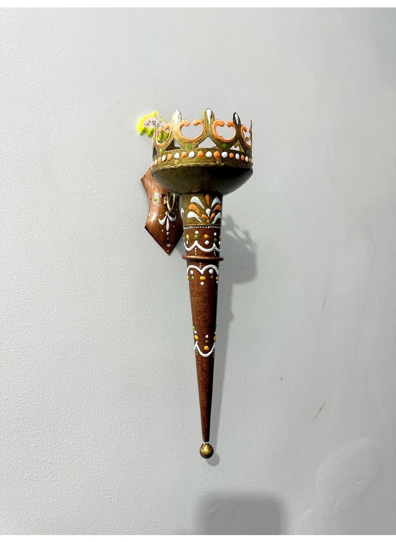 Antiques Nirmala Antiques Nirmala Olympic Torch Metal Wall Hanging Mashal Multicolor Handmade Oil lamp Home Wall Decor Candle Holder Iron 1 Cup Candle Holder Handmade meenakari Multicolor 12 inch  - Image 5