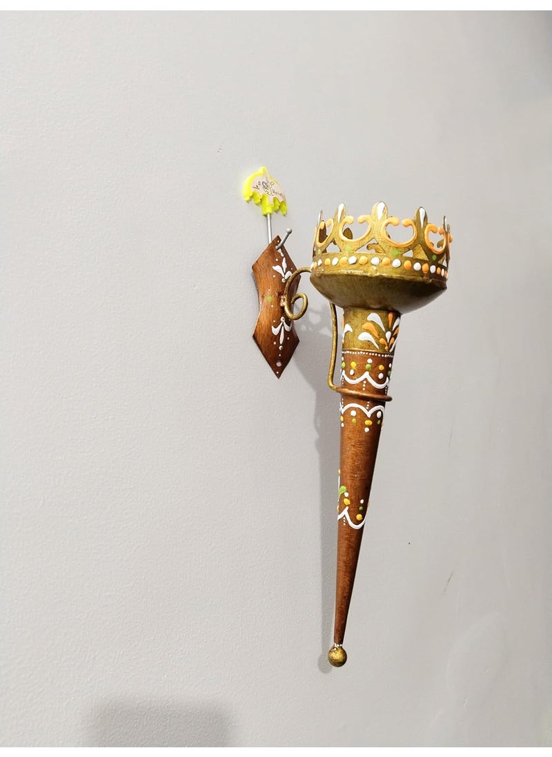 Antiques Nirmala Antiques Nirmala Olympic Torch Metal Wall Hanging Mashal Multicolor Handmade Oil lamp Home Wall Decor Candle Holder Iron 1 Cup Candle Holder Handmade meenakari Multicolor 12 inch  - Image 2