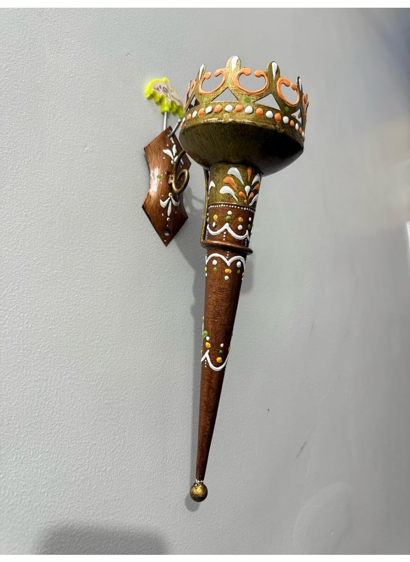 Antiques Nirmala Antiques Nirmala Olympic Torch Metal Wall Hanging Mashal Multicolor Handmade Oil lamp Home Wall Decor Candle Holder Iron 1 Cup Candle Holder Handmade meenakari Multicolor 12 inch  - Image 3