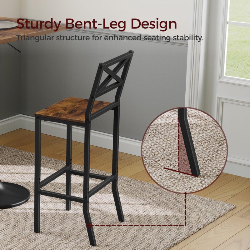 MAHANCRIS Bar Stools, Set of 2 Bar Chairs with Backrest and Footrest, 26" Tall Counter Bar Stools, Kitchen Breakfast Bar Chairs, Easy Assembly, for Dining Room, Rustic Brown BAHR0901N1 - Image 4