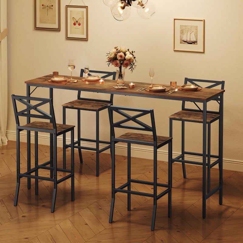 MAHANCRIS Bar Stools, Set of 2 Bar Chairs with Backrest and Footrest, 26" Tall Counter Bar Stools, Kitchen Breakfast Bar Chairs, Easy Assembly, for Dining Room, Rustic Brown BAHR0901N1 - Image 2