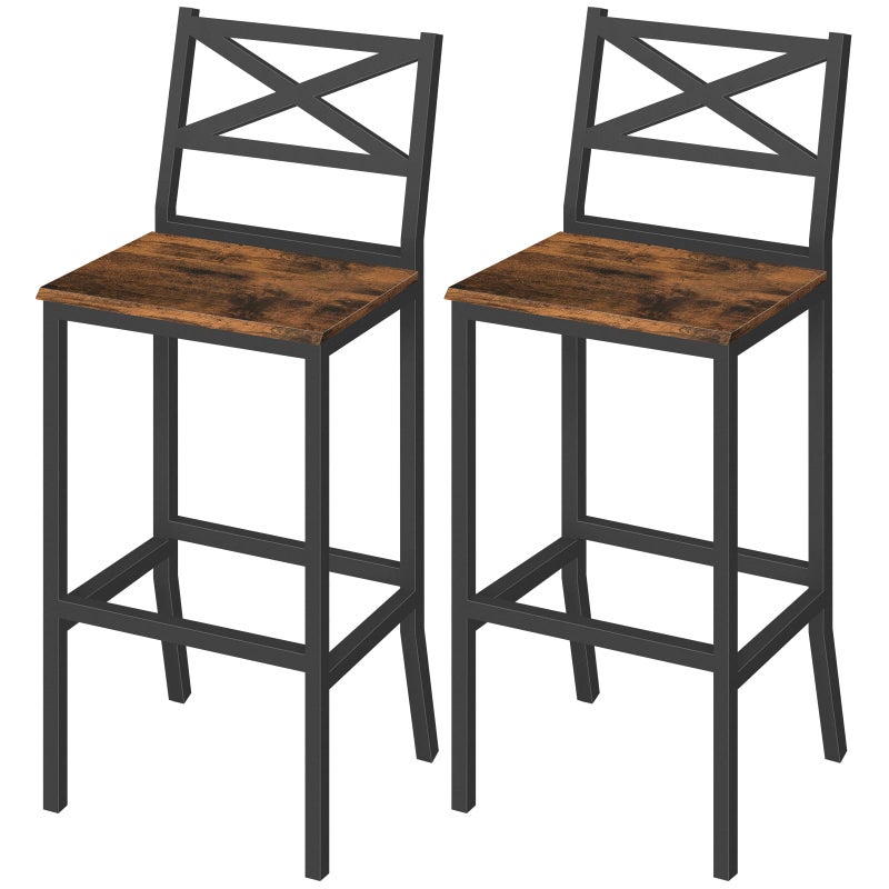 MAHANCRIS Bar Stools, Set of 2 Bar Chairs with Backrest and Footrest, 26" Tall Counter Bar Stools, Kitchen Breakfast Bar Chairs, Easy Assembly, for Dining Room, Rustic Brown BAHR0901N1 - Image 1