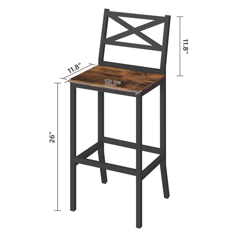 MAHANCRIS Bar Stools, Set of 2 Bar Chairs with Backrest and Footrest, 26" Tall Counter Bar Stools, Kitchen Breakfast Bar Chairs, Easy Assembly, for Dining Room, Rustic Brown BAHR0901N1 - Image 5