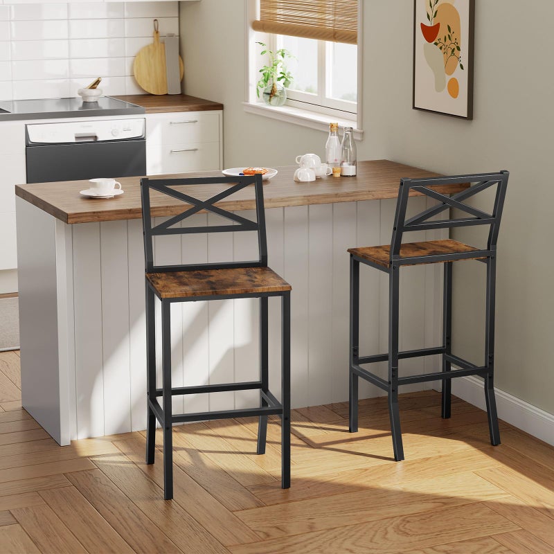 MAHANCRIS Bar Stools, Set of 2 Bar Chairs with Backrest and Footrest, 26" Tall Counter Bar Stools, Kitchen Breakfast Bar Chairs, Easy Assembly, for Dining Room, Rustic Brown BAHR0901N1 - Image 3