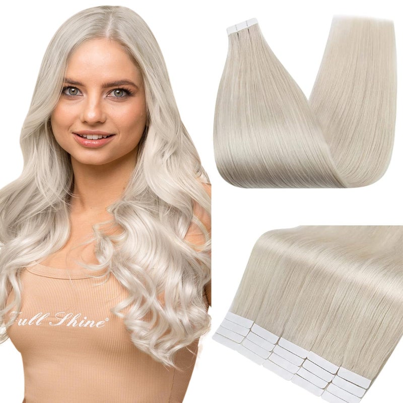 Fshine Full Shine Tape in Hair Extensions 12 Inch Tape in Human Hair Extensions 30g Human Hair Extensions Tape in Color 1000 Blonde Seamless Real Hair Extensions Brazilian Double Sided Tape Ins 20PCS - Image 1