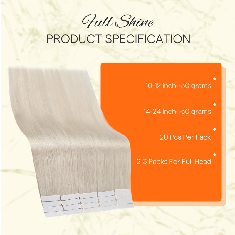 Fshine Full Shine Tape in Hair Extensions 12 Inch Tape in Human Hair Extensions 30g Human Hair Extensions Tape in Color 1000 Blonde Seamless Real Hair Extensions Brazilian Double Sided Tape Ins 20PCS - Image 3