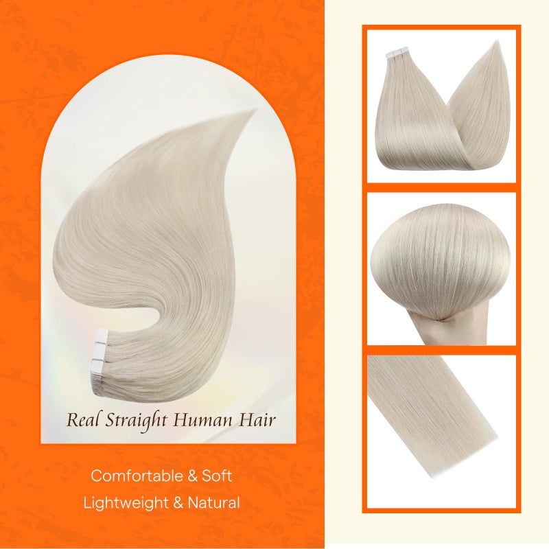 Fshine Full Shine Tape in Hair Extensions 12 Inch Tape in Human Hair Extensions 30g Human Hair Extensions Tape in Color 1000 Blonde Seamless Real Hair Extensions Brazilian Double Sided Tape Ins 20PCS - Image 2
