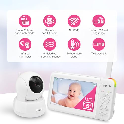VTech Baby Monitor No WiFi See Every Corner of the Nursery Remote PanTiltZoom HackProof 5 Screen 17Hr Battery 1000ft Range Night Vision Temperature Sensor 924W - Image 3