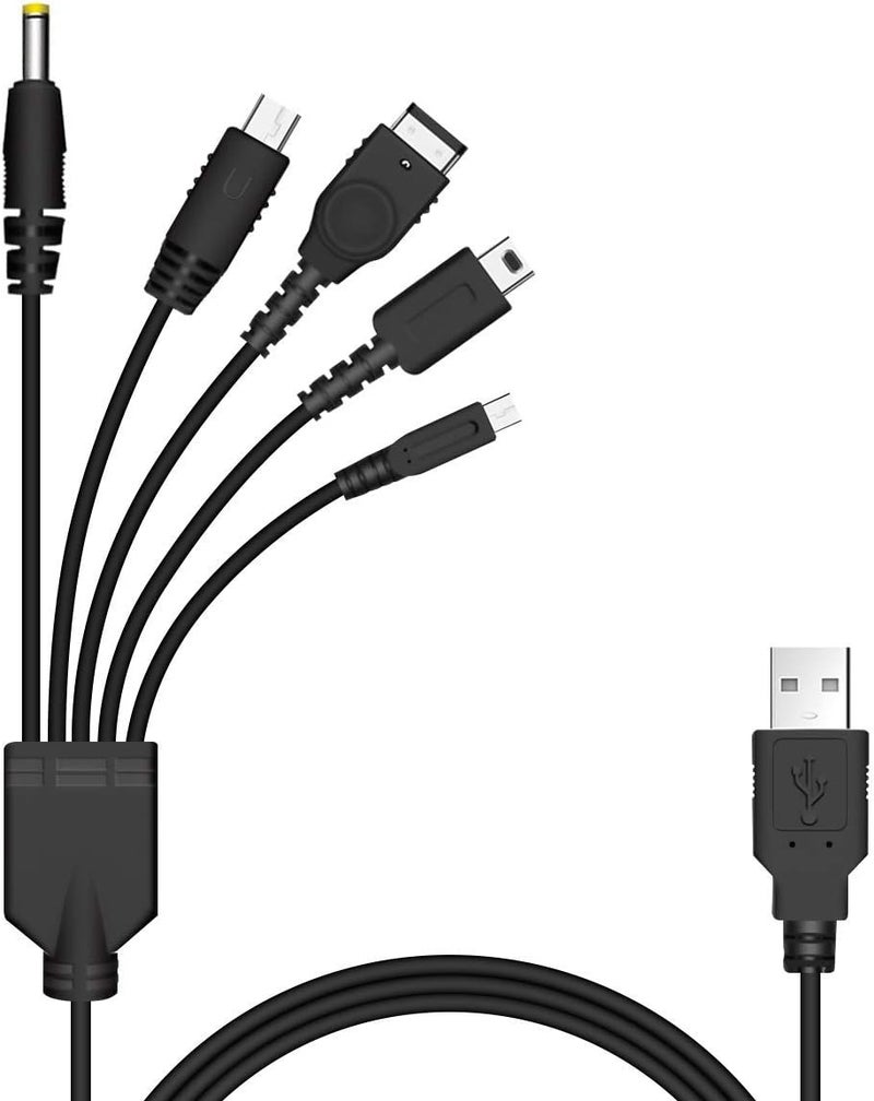 كابل شحن USB 5 في 1 لأجهزة Nintendo NDS/Wii U/New 3DS، 3DS، 2DS، DSi، NDS/GBA SP، PSP 1000-3000 - Image 1