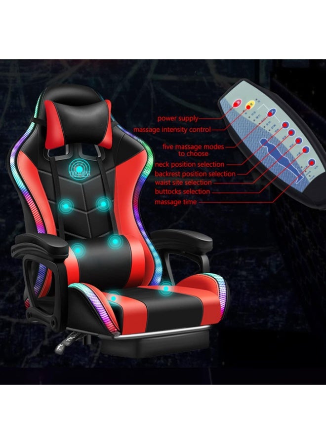 BlueFire Ergonomic Gaming Chair with LED Light Bar, Professional Massage Gaming Chair with Handle Control, 5 Massage Modes, Bluetooth Speakers, Footrest, Reclining Backrest, Adjustable Headrest, High Density Sponge, Heavy Duty Steel Frame Computer Chair for Game Room, Office, Study, Bedroom - Image 3