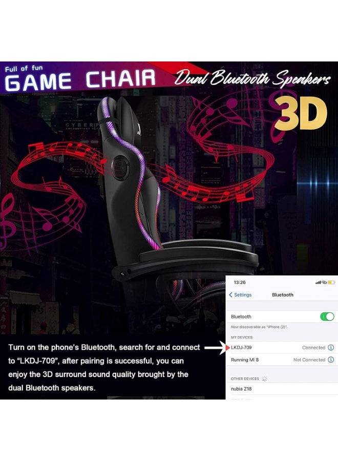 BlueFire Ergonomic Gaming Chair with LED Light Bar, Professional Massage Gaming Chair with Handle Control, 5 Massage Modes, Bluetooth Speakers, Footrest, Reclining Backrest, Adjustable Headrest, High Density Sponge, Heavy Duty Steel Frame Computer Chair for Game Room, Office, Study, Bedroom - Image 5
