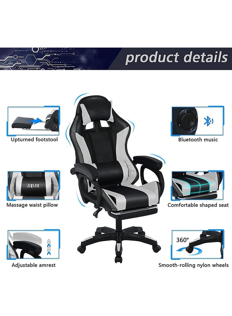 BlueFire Ergonomic Gaming Chair with LED Light Bar, Professional Massage Gaming Chair with Handle Control, 5 Massage Modes, Bluetooth Speakers, Footrest, Reclining Backrest, Adjustable Headrest, High Density Sponge, Heavy Duty Steel Frame Computer Chair for Game Room, Office, Study, Bedroom - Image 4