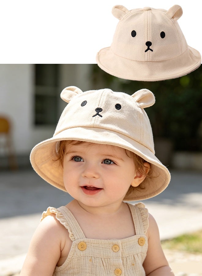 KANGLI 1 PCS Cute Baby Bear Bucket Hat with 3D Ears and Embroidered Animal Face, Breathable Cotton Sun Cap for Infants and Toddlers Summer Outdoor Beach Accessory - Image 1