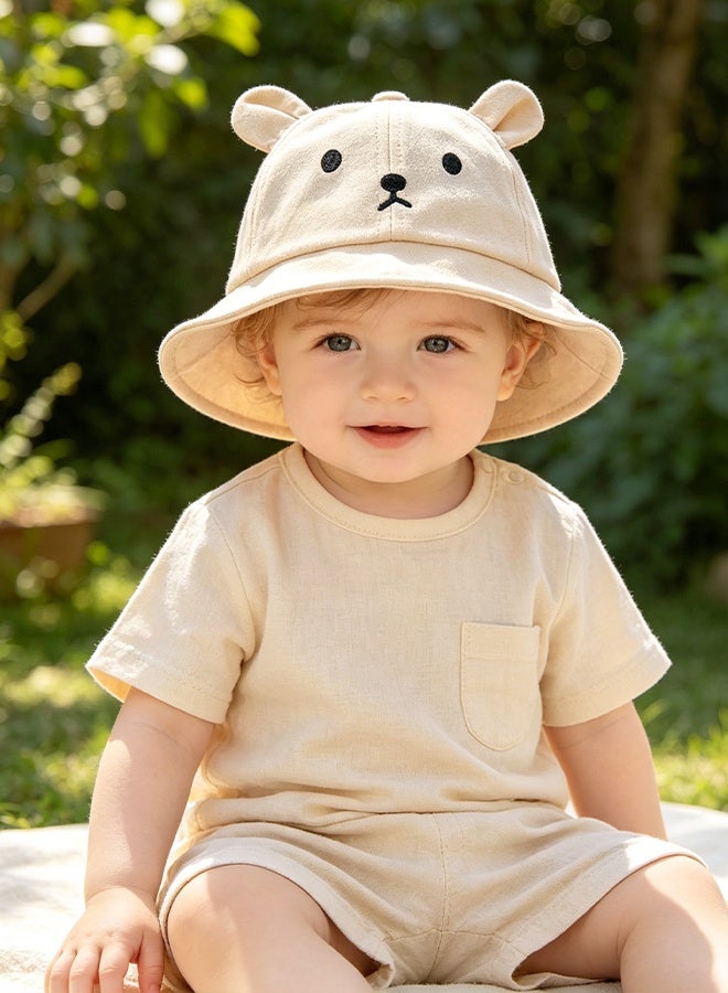 KANGLI 1 PCS Cute Baby Bear Bucket Hat with 3D Ears and Embroidered Animal Face, Breathable Cotton Sun Cap for Infants and Toddlers Summer Outdoor Beach Accessory - Image 2