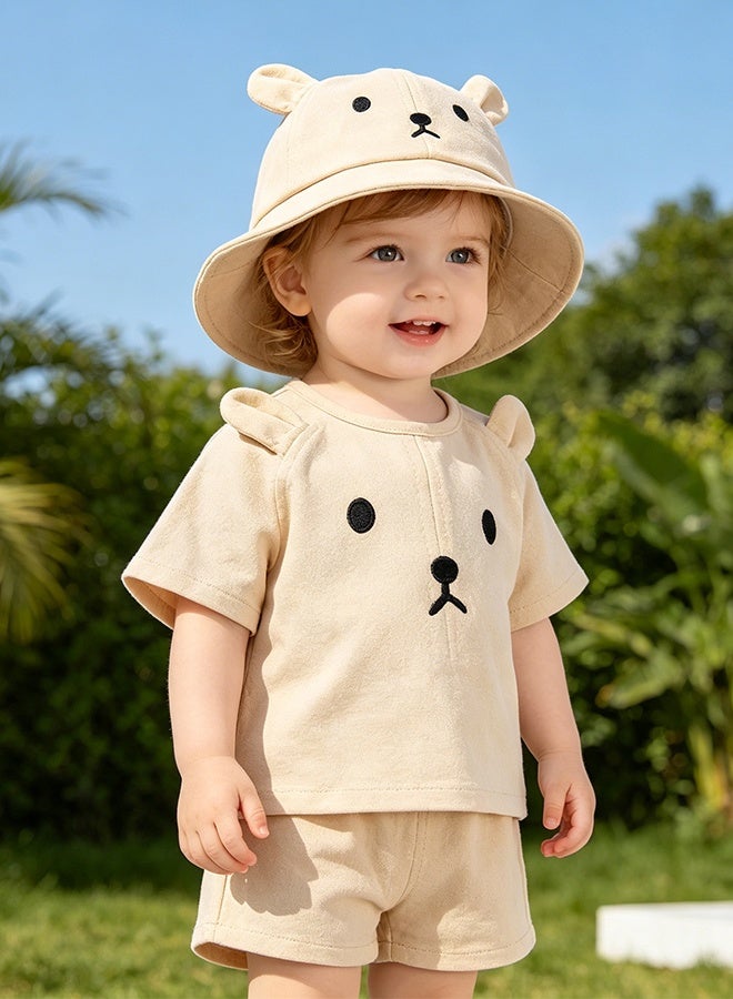 KANGLI 1 PCS Cute Baby Bear Bucket Hat with 3D Ears and Embroidered Animal Face, Breathable Cotton Sun Cap for Infants and Toddlers Summer Outdoor Beach Accessory - Image 3