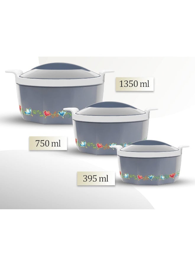 Milton Elegance Jr. Inner Stainless Steel Casserole Gift Set of 3 (395 ml, 750 ml, 1.35 Litres), Grey | PU Insulated | BPA Free | Food Grade | Hot & Cold | Easy To Carry - Image 5
