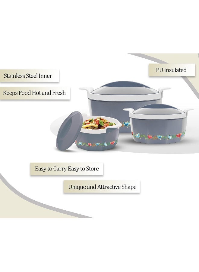 Milton Elegance Jr. Inner Stainless Steel Casserole Gift Set of 3 (395 ml, 750 ml, 1.35 Litres), Grey | PU Insulated | BPA Free | Food Grade | Hot & Cold | Easy To Carry - Image 4