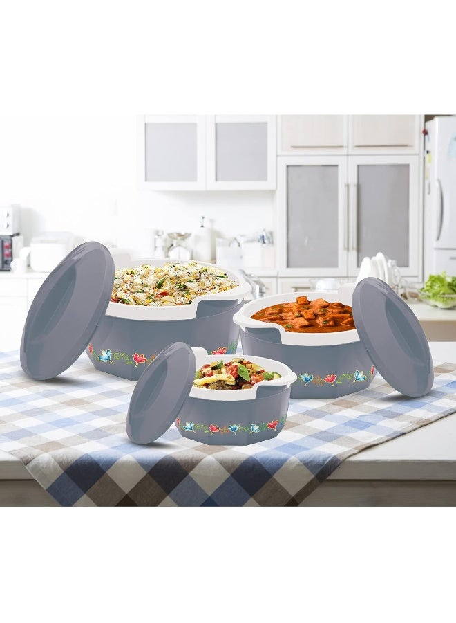 Milton Elegance Jr. Inner Stainless Steel Casserole Gift Set of 3 (395 ml, 750 ml, 1.35 Litres), Grey | PU Insulated | BPA Free | Food Grade | Hot & Cold | Easy To Carry - Image 3