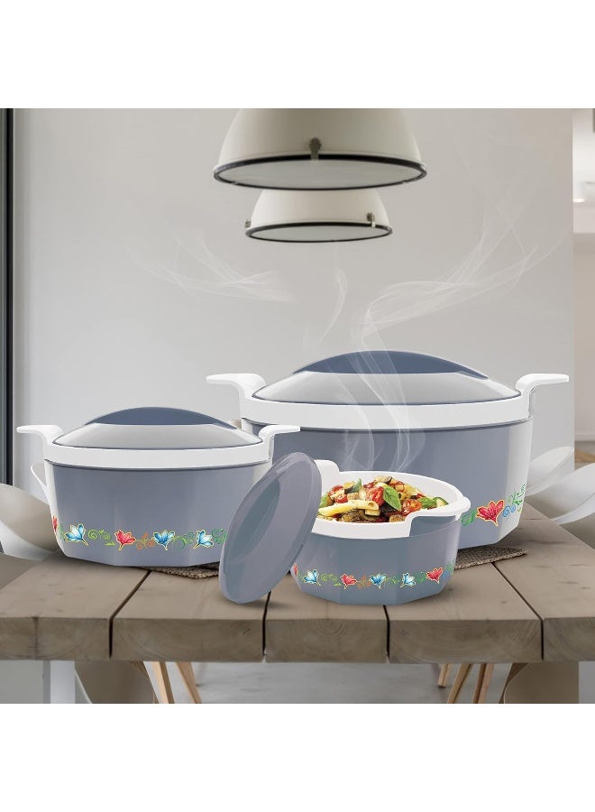 Milton Elegance Jr. Inner Stainless Steel Casserole Gift Set of 3 (395 ml, 750 ml, 1.35 Litres), Grey | PU Insulated | BPA Free | Food Grade | Hot & Cold | Easy To Carry - Image 2