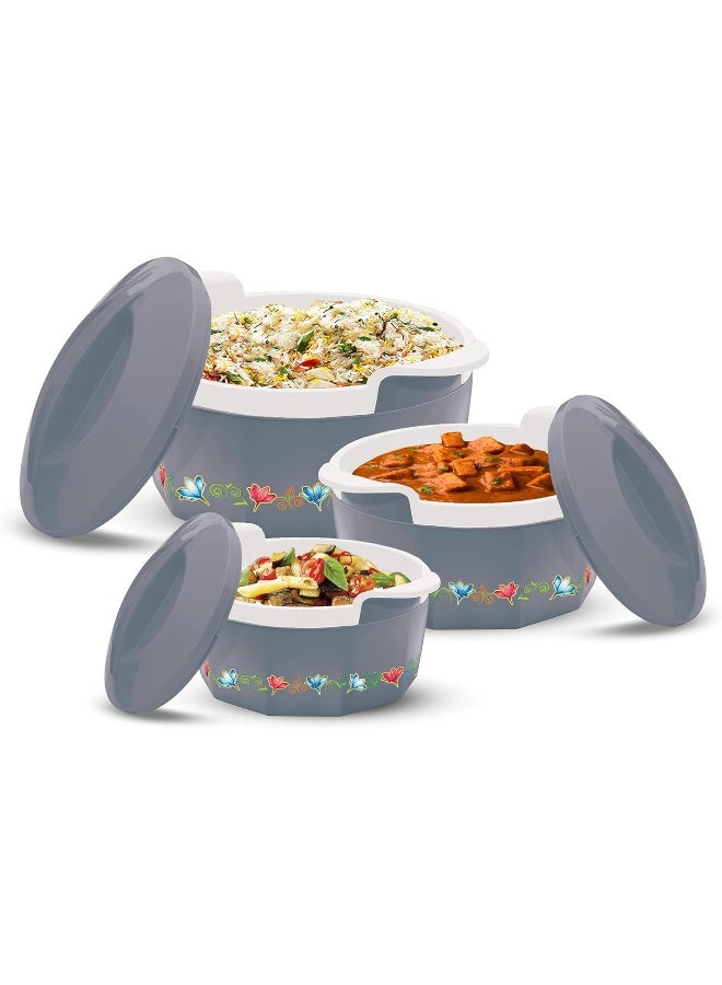 Milton Elegance Jr. Inner Stainless Steel Casserole Gift Set of 3 (395 ml, 750 ml, 1.35 Litres), Grey | PU Insulated | BPA Free | Food Grade | Hot & Cold | Easy To Carry - Image 1