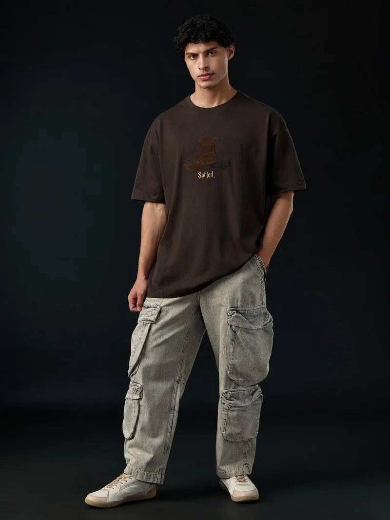 The Souled Store The Souled Store Men Harry Potter Brown Embellished Oversized T-Shirts