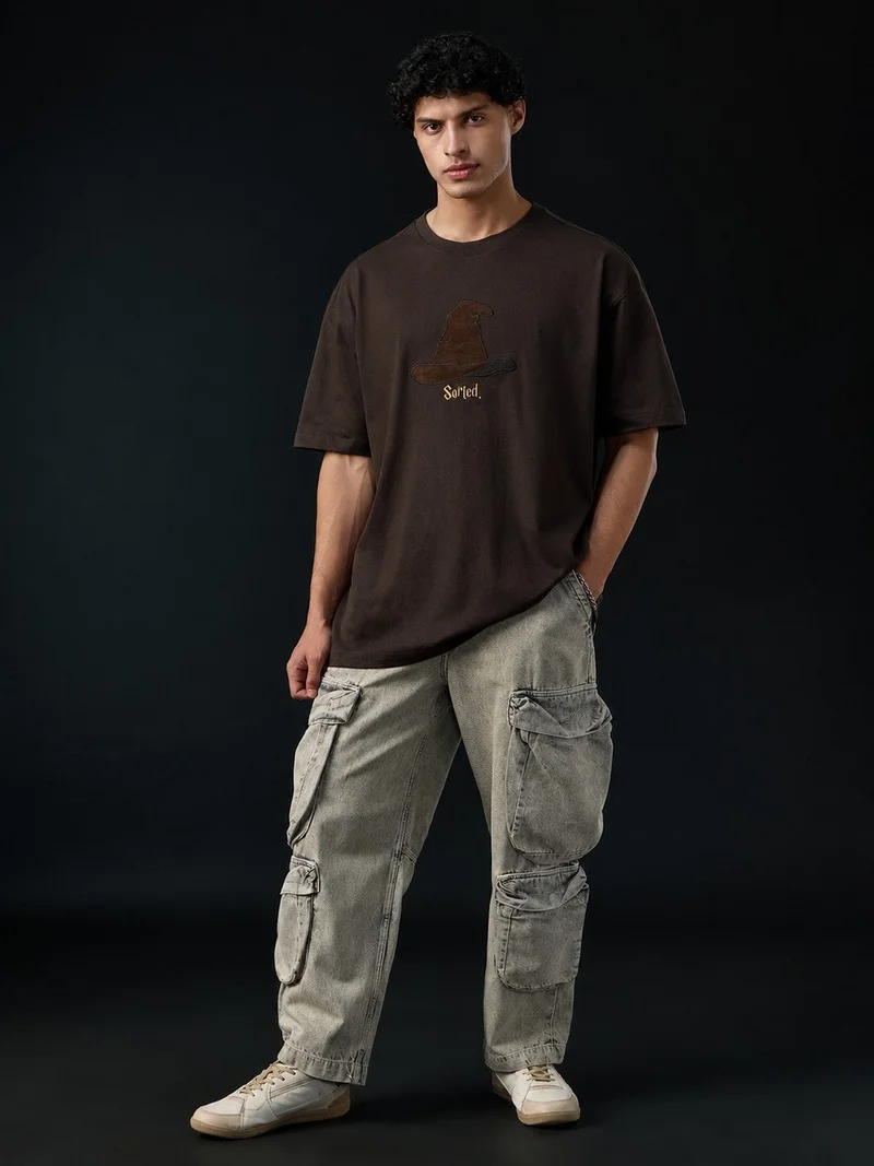 The Souled Store The Souled Store Men Harry Potter Brown Embellished Oversized T-Shirts