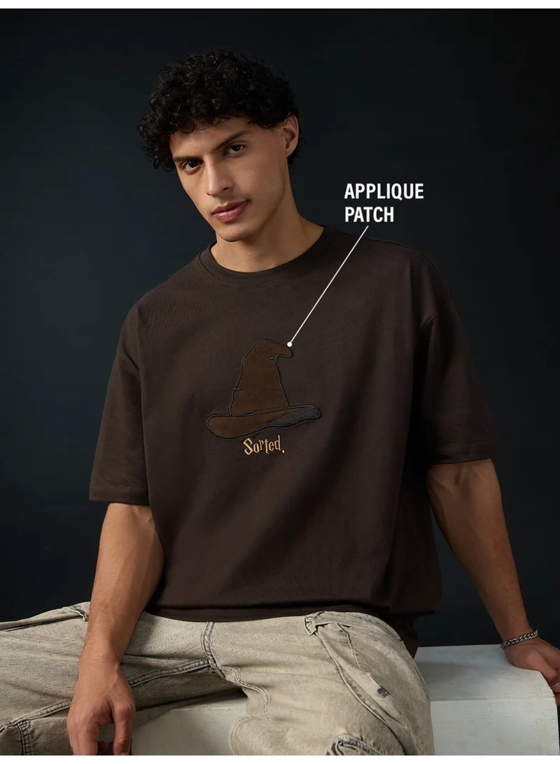 The Souled Store The Souled Store Men Harry Potter Brown Embellished Oversized T-Shirts