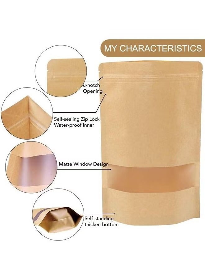 Bukela 100-Piece Kraft Bags with Clear Window, Resealable Bags Stand Up Pouches Coffee Bags Sealable Bags for Packaging, Ziplock Stand Up Bags for Home or Business (15*22*4cm)  - Image 3
